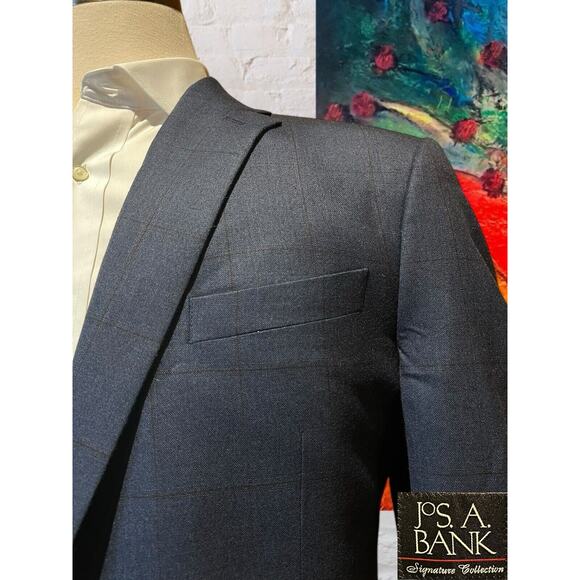 Jos A Bank Signature Collection Blazer 44L Blue Plaid Wool Sport Coat Jacket - Picture 5 of 12